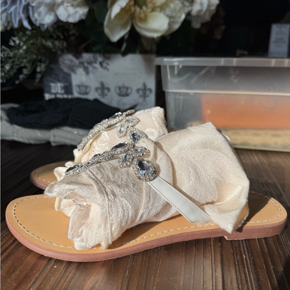 Embellished Cream Sandals - Picture 2 of 4